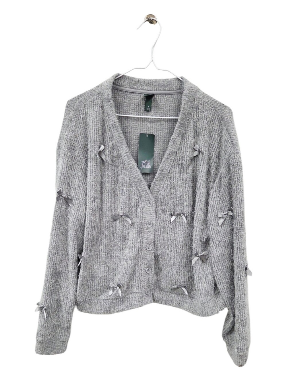 Wild Fable Light Gray Fuzzy Knit Sweater with bows large